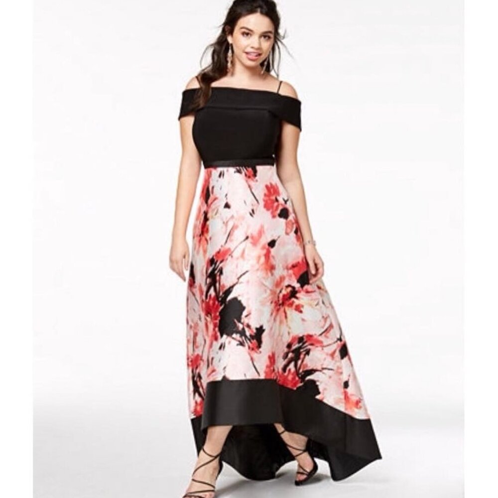 Morgan & Co High Low Floral Dress Off Shoulder